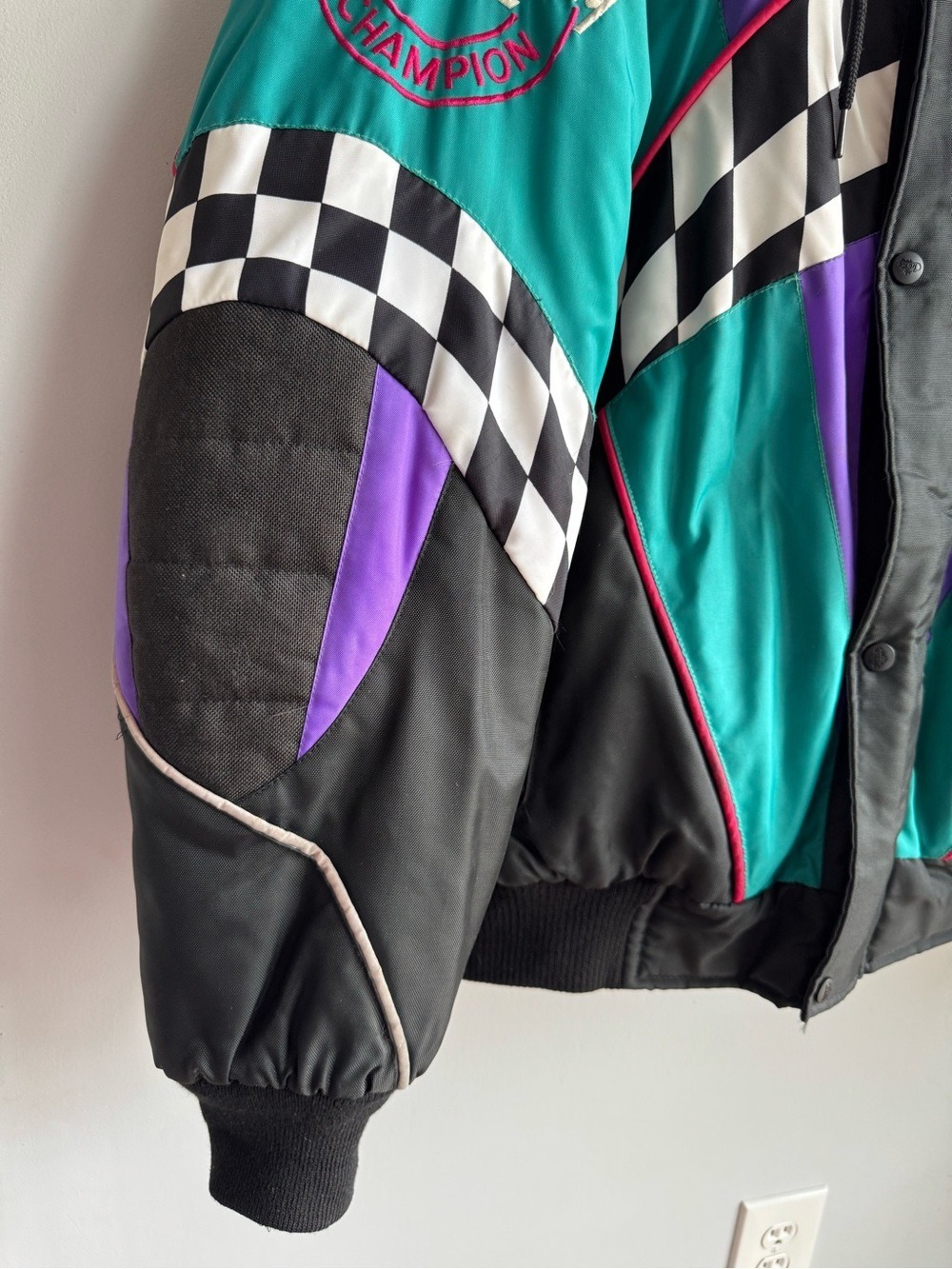 Retro Choko Racing Ski Snowmobile Jacket Mens XL Check Fleece Lined Winter Coat - Picture 6 of 14